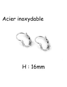 Supports boucles d'oreilles Dormeuses trouées en acier inoxydable argenté 16mm x 9mm - 3 paires