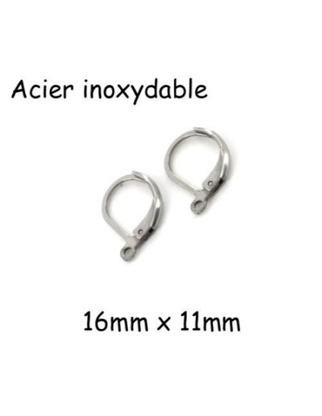 Dormeuse créoles ovale en acier inoxydable argenté avec anneau - 2 paires