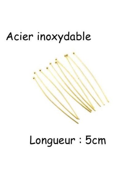 tige métalliques clous à bille 5cm en métal doré acier inoxydable