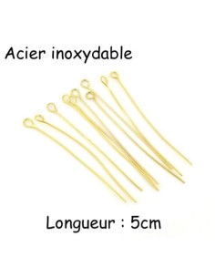 tiges clous à oeil, oeillet  5cm en métal acier inox doré