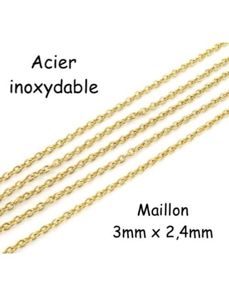 chaînette fine doré maille forçat en acier inoxydable 3mm x 2,4mm