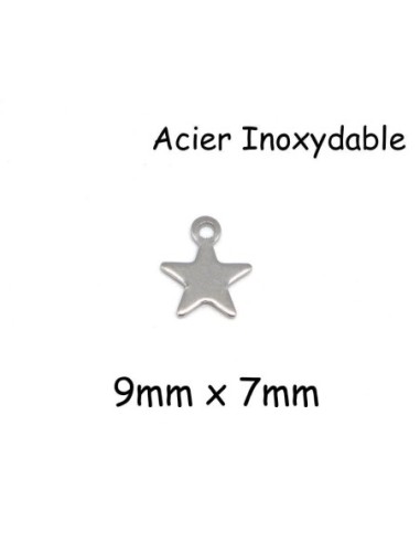 petite breloque étoile argenté en acier inoxydable 9mm