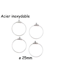 Supports Créoles 25mm en acier inoxydable argenté, boucles d'oreilles à customiser