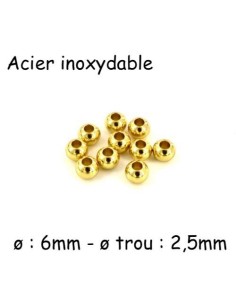 Perle ronde doré 6mm en acier inoxydable couleur or