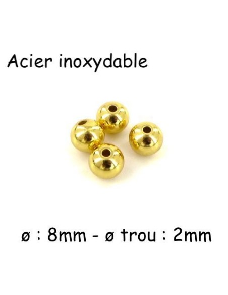 Perle ronde 8mm doré en acier inoxydable