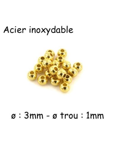 Perle ronde 3mm doré en acier inoxydable