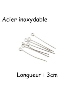 Tiges clous à oeil, oeillet  3cm en métal acier inox argenté
