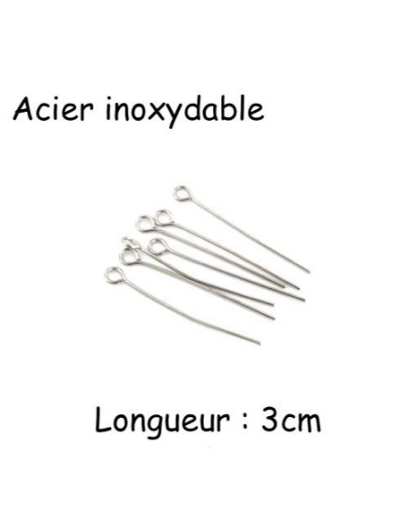 Tiges clous à oeil, oeillet  3cm en métal acier inox argenté Tiges clous à oeil, oeillet  3cm en métal acier inox argenté