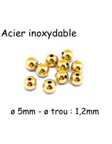 Perle ronde doré 5mm en acier inoxydable couleur or
