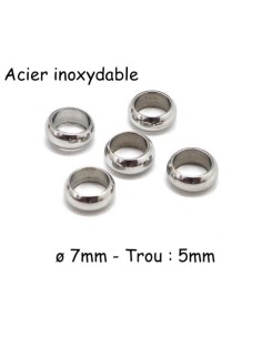 Perles intercalaire 7mm à gros trou en acier inoxydable argenté - rondelle donut 7mm x 2mm