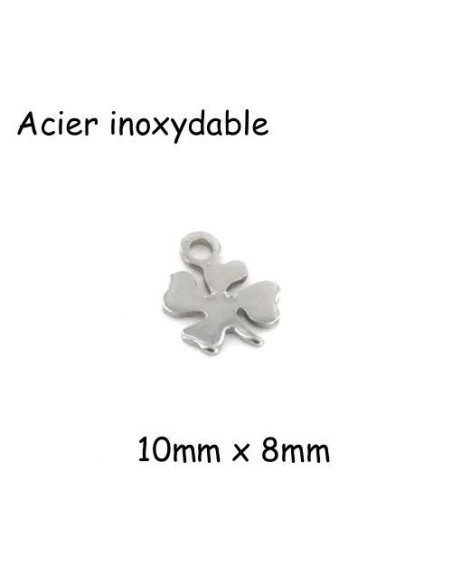 petite breloque trèfle à 4 feuilles argenté en acier inoxydable porte bonheur