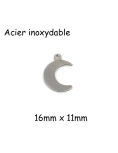 pendentif lune en acier inoxydable argenté 16mm