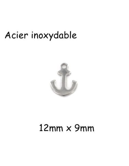 petite breloque ancre marine argenté en acier inoxydable 12mm