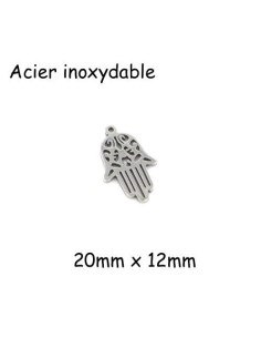 Breloque Main de Fatma argenté en acier inoxydable 20mm