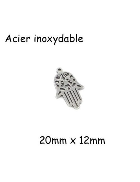 Breloque Main de Fatma argenté en acier inoxydable 20mm Breloque Main de Fatma argenté en acier inoxydable 20mm