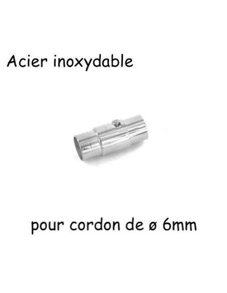 Fermoir aimanté argenté pour cordon de 6mm en acier inoxydable