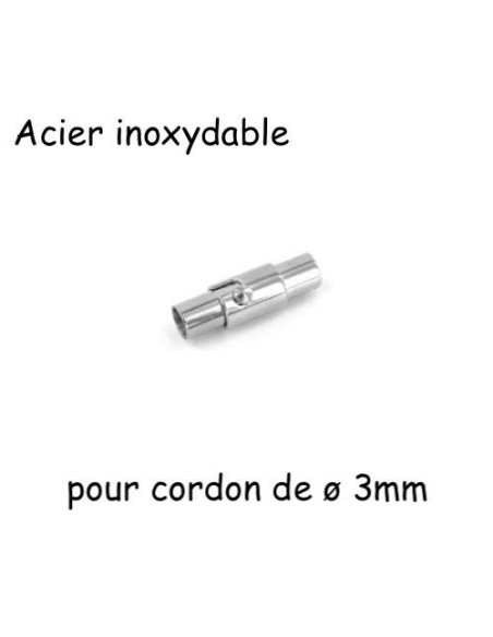 Fermoir aimanté argenté pour cordon de 3mm en acier inoxydable