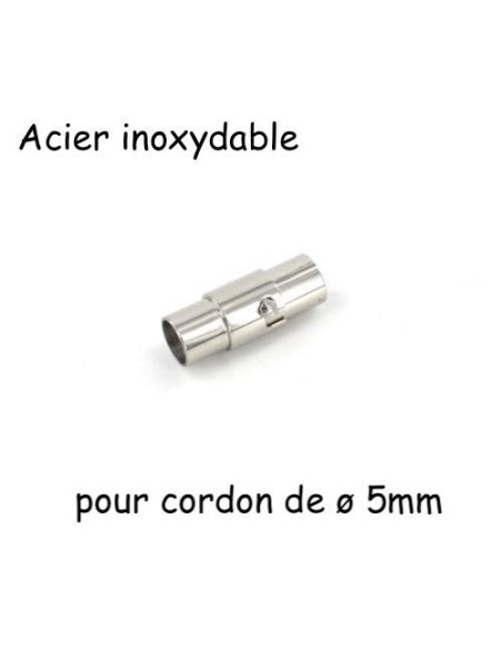 Fermoir aimanté argenté pour cordon de 5mm en acier inoxydable