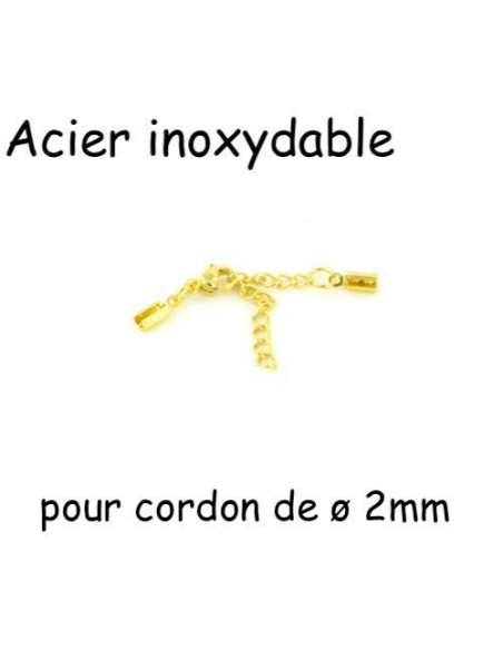 Fermoir serre fil doré pour cordon de 2mm en acier inox doré 