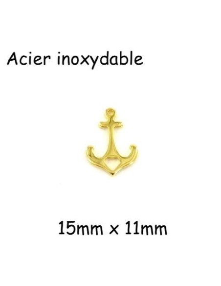 petit pendentif ancre marine doré en acier inoxydable travaillé d'un coeur évidé 15mm