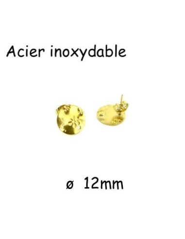 puce de boucles d'oreilles en acier inox doré forme sequin motif fleur