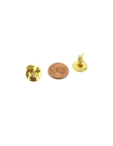 BO clou en acier inox doré forme sequin motif fleur