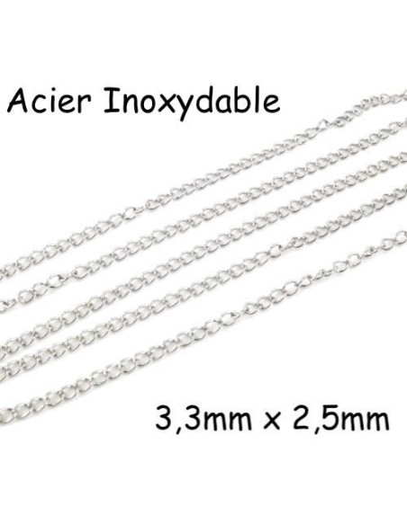 chaînette fine argenté en acier inoxydable 3,3mm pour création chaine de rallonge, chainette de réglage
