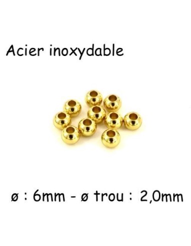 Perle ronde 6mm doré en acier inoxydable couleur or - Trou 2mm