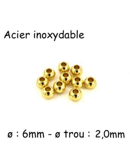 Perle ronde 6mm doré en acier inoxydable couleur or - Trou 2mm