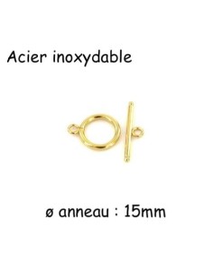 Fermoir doré en T toggle en acier inoxydable 15mm