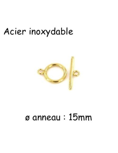 Fermoir doré en T toggle en acier inoxydable 15mm