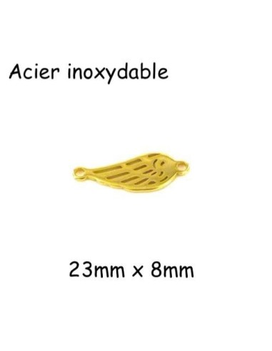 Perle connecteur plume en acier inoxydable doré - aile d'ange