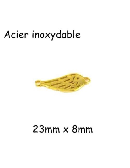 Perle connecteur plume en acier inoxydable doré - aile d'ange