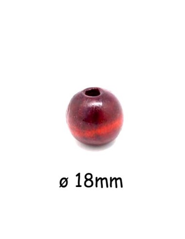 perle en bois rouge foncé ronde 18mm à gros trou
