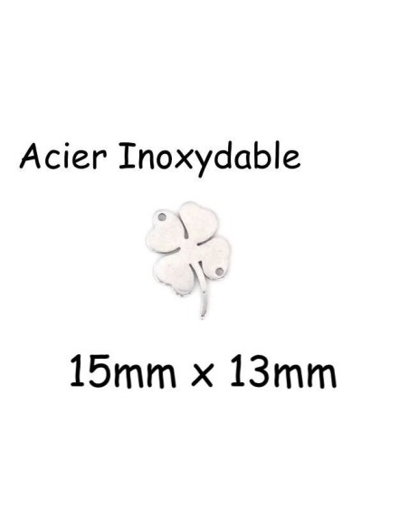 Perle connecteur trèfle à 4 feuilles en métal acier inoxydable argenté porte bonheur