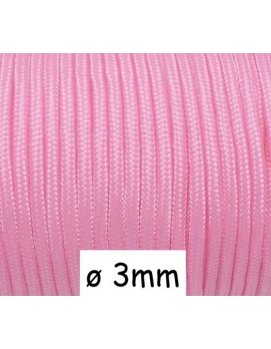 paracorde 3mm rose pâle cordon nylon tressé rose pour création DIY
