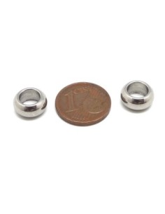 Perle donut à gros trou 9mm en acier inoxydable argenté 2