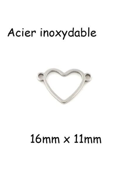 Perle connecteur cœur en acier inoxydable argenté