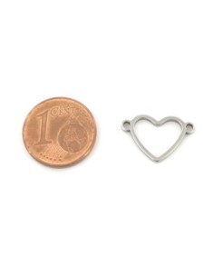 Perle connecteur cœur en acier inoxydable argenté 2