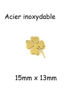 Perle connecteur porte bonheur trèfle  à 4 feuilles en acier inoxydable doré