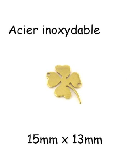 Perle connecteur porte bonheur trèfle  à 4 feuilles en acier inoxydable doré 