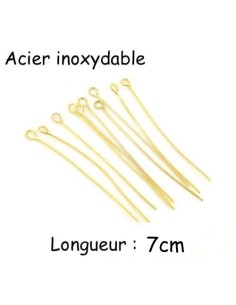 tiges à oeil , clou oeillet  7cm doré en métal acier inox