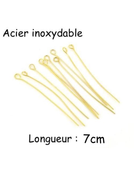 tiges à oeil , clou oeillet  7cm doré en métal acier inox