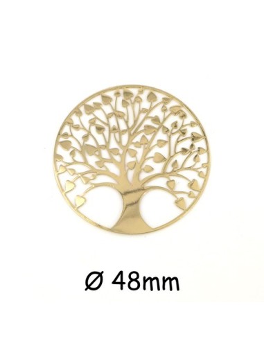 Grand pendentif arbre de vie coeur en filigrane rond fin - métal doré