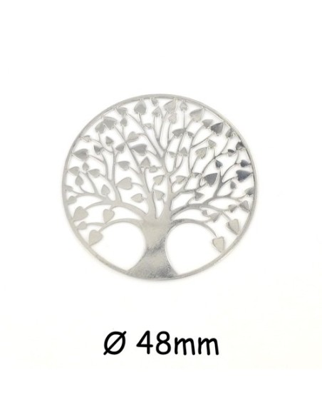 Grand pendentif arbre de vie coeur en filigrane rond en métal argenté