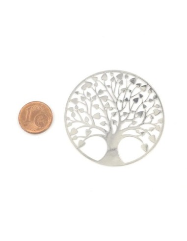 Estampe ronde arbre de vie en filigrane en métal argenté