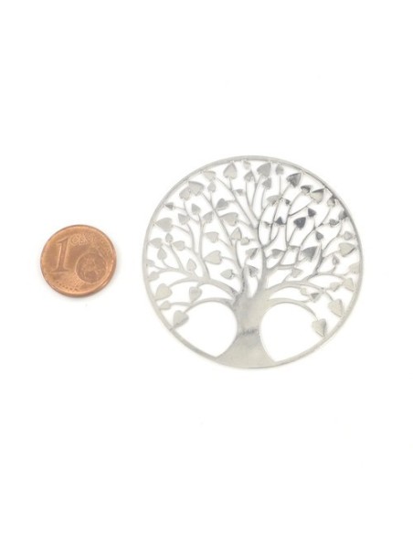 Estampe ronde arbre de vie en filigrane en métal argenté