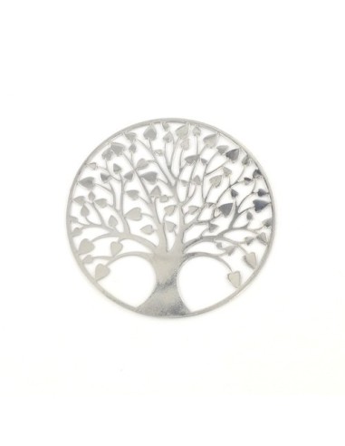 Pendentif filigrane métal argenté - arbre de vie feuille coeur
