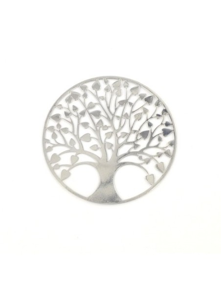 Pendentif filigrane métal argenté - arbre de vie feuille coeur