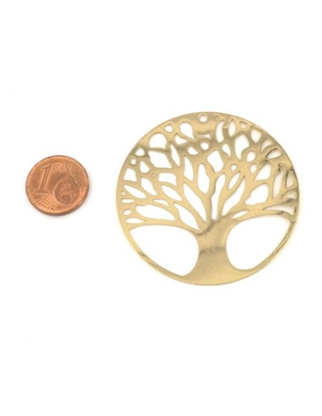 Estampe ronde en filigrane motif chêne type arbre de vie en métal doré